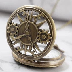 Antique Steampunk Bronze Hollow Gear Movement Quartz Pocket Watch Pendant Gift With Chain Pocket Watches Fob Watch Gift Boys Men