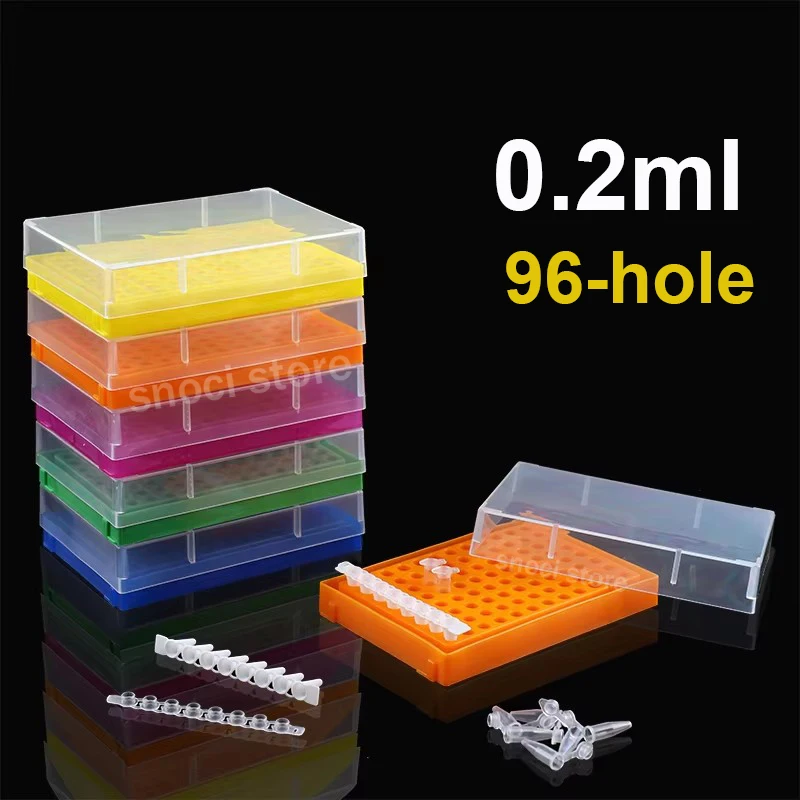 0.2ml PCR Tube Rack PCR tube box 8-tube box PCR tube Centrifuge Tube Box With Transparent Lid  96-Well  EP tube box