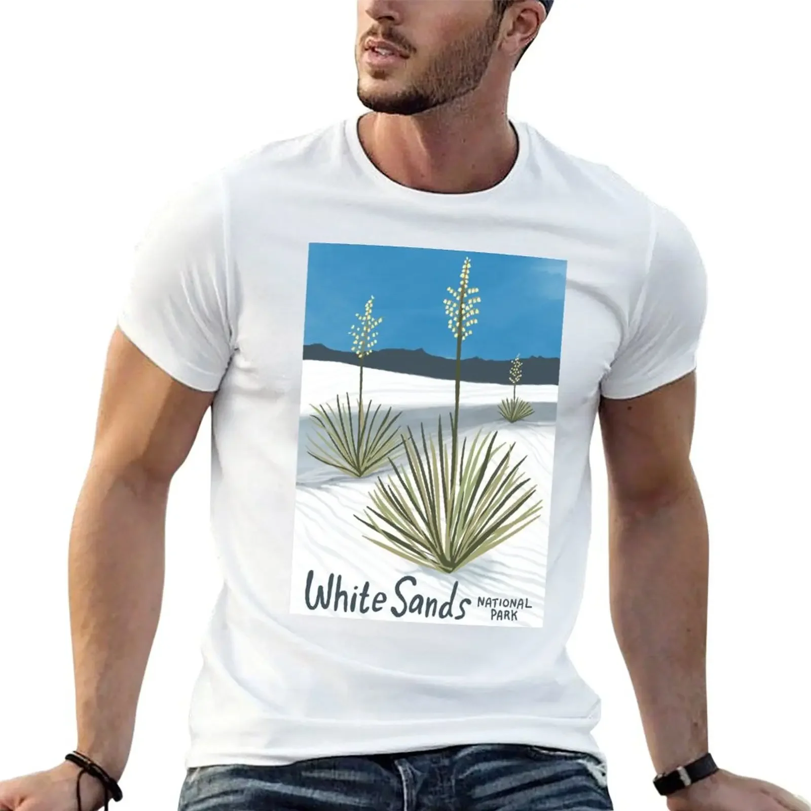 White Sands National Park New Mexico Illustration T-Shirt vintage graphic tee anime boys whites Short sleeve tee shirts men