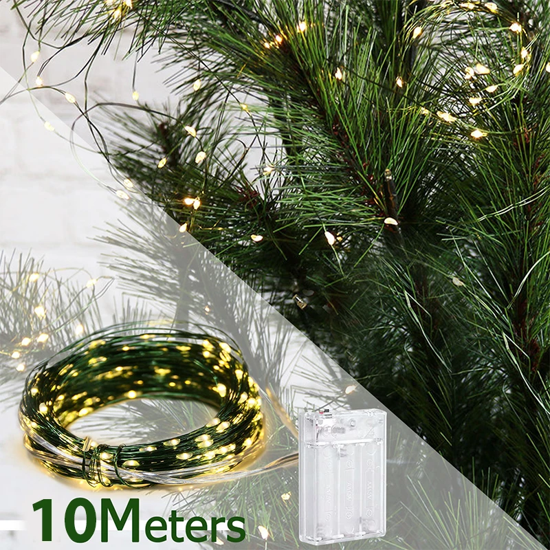 10Meters Christmas Fairy Lights Copper Wire LED String Lights Garland Indoor Bedroom Home Wedding Decoration Battery Powered