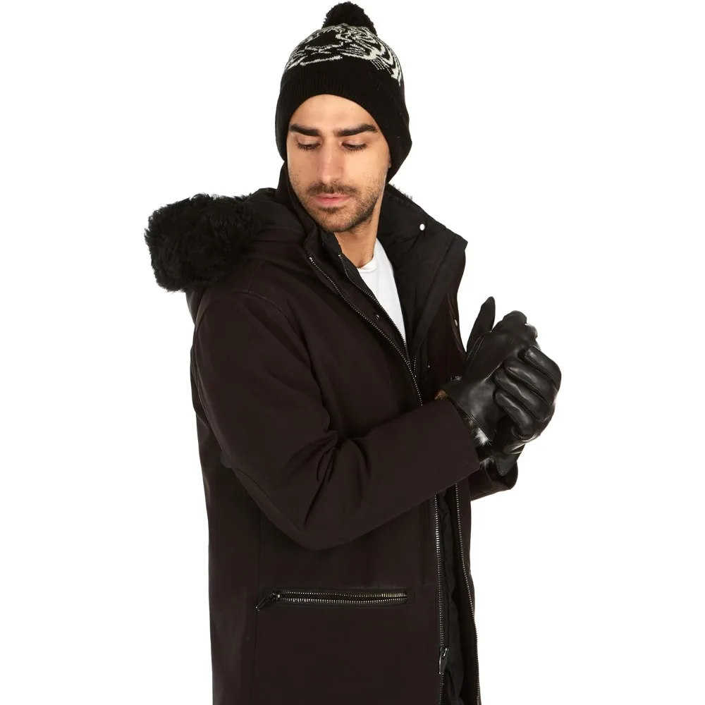 قفازات شتوية من جلد الغنم الأصلي للرجال مع بطانة من فراء الأرانب وصندوق هدايا