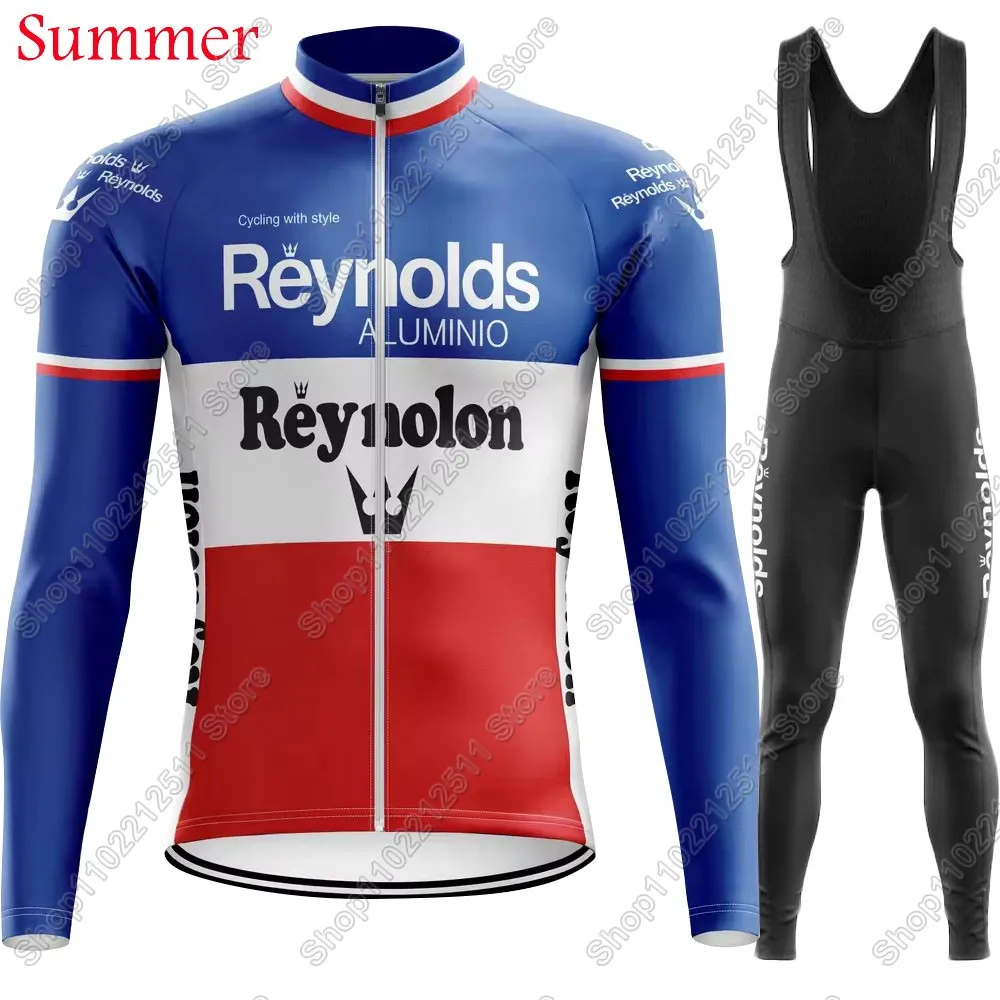 فرنسا اسبانيا 2025 رينولدز الدراجات جيرسي مجموعة الرجعية الصيف الشتاء ملابس رسمية طويلة الأكمام الدراجة الجبلية الطريق السراويل مريلة Ciclismo