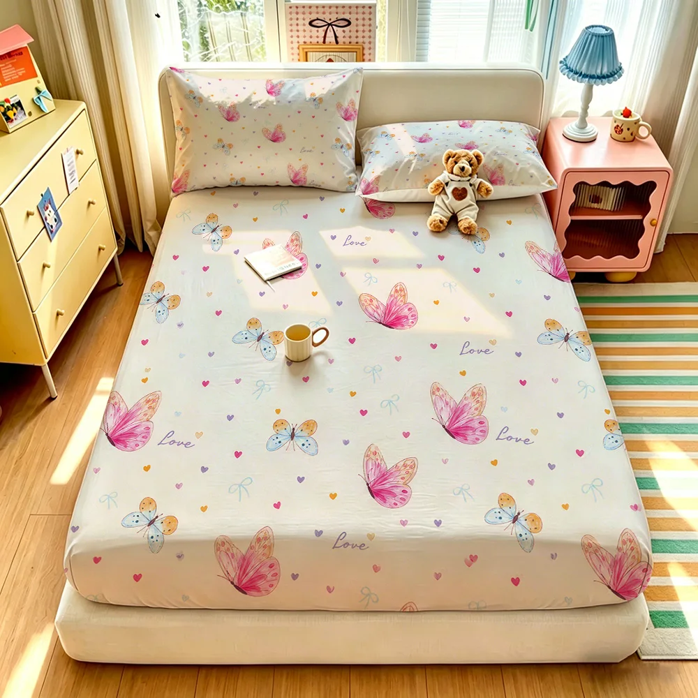 3pcs Pink Butterfly Print Coreless Bed Sheet Set, Multiple Sizes, Soft Bed Covers Bedroom Bedding Gifts Accessories Decorations