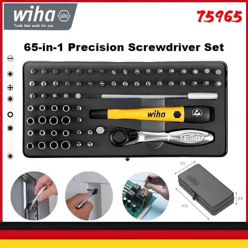 

WIHA NO.75965 Набор прецизионных отверток 65-в-1 ESD — профессиональный набор инструментов для электрика для ремонта мобильных телефонов и компьютеров