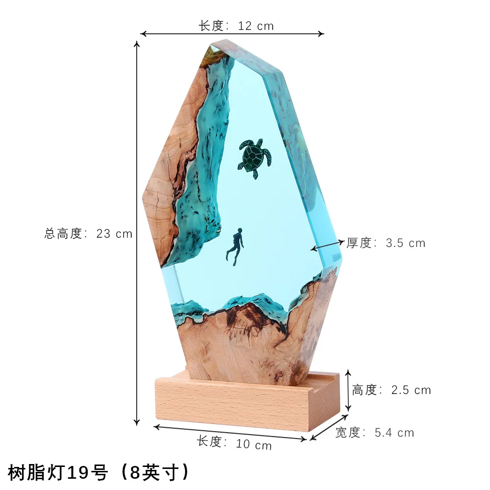 السلاحف البحرية موضوع ضوء الليل ، كائن مغامرة قاع البحر ، ضوء الجدول الراتنج ، مصباح الديكور فن Creactive ، غواص ، USB تهمة