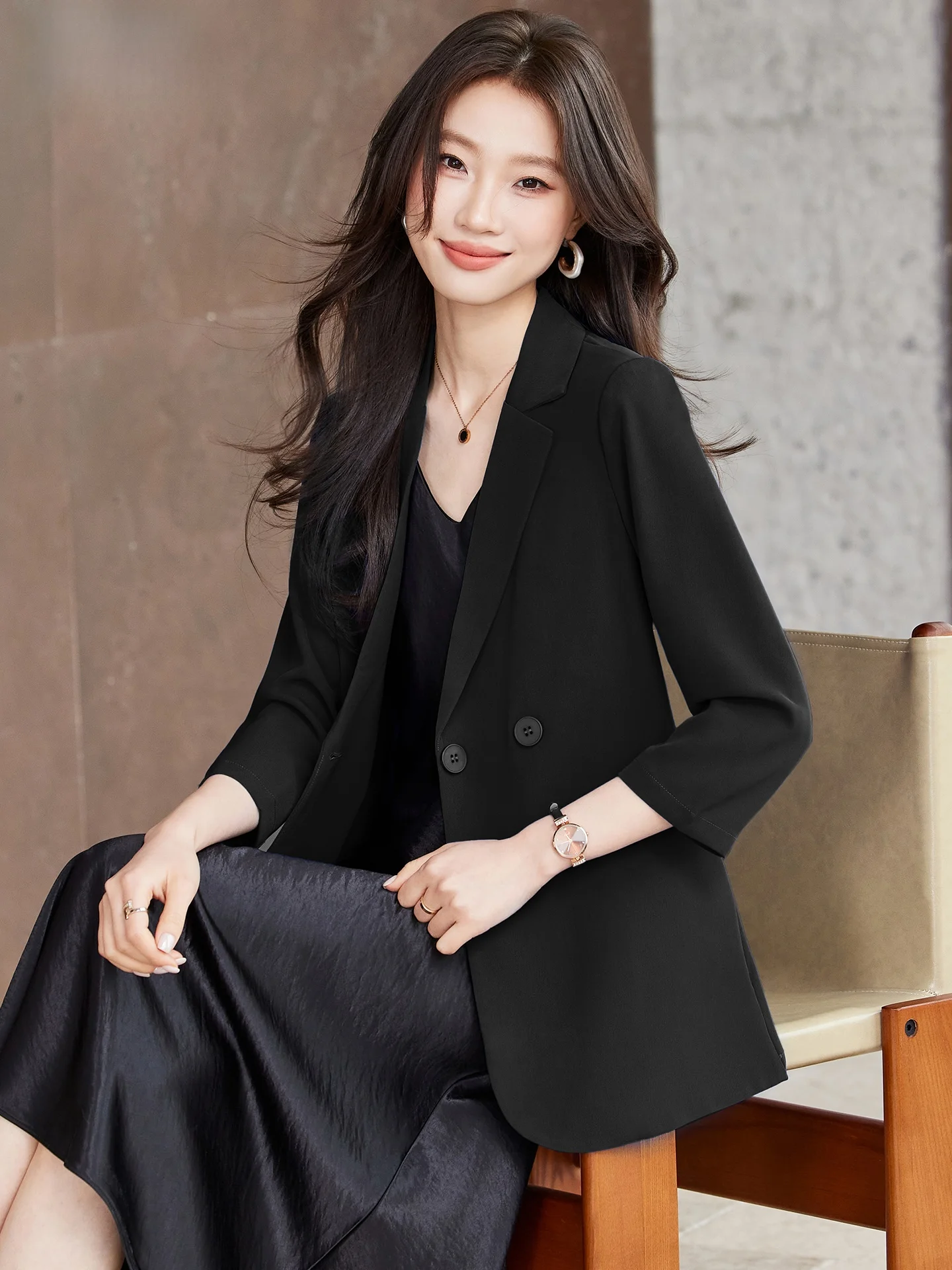 

Женский повседневный свободный тонкий жакет с рукавом три четверти, модный летний новый стиль, для офиса, из полиэфирного волокна