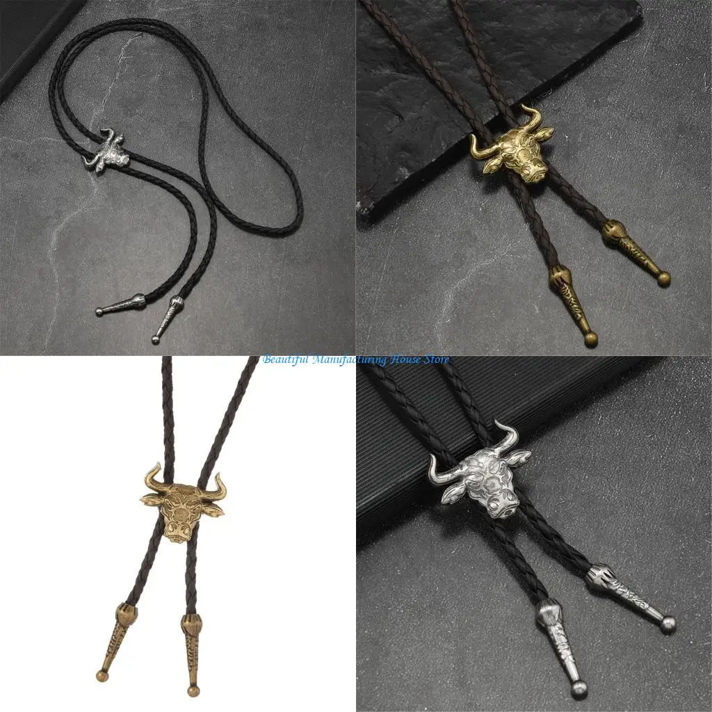 E56A Unique PU Leather Necktie Alloy Embellishment Bold Statement For Fashion Enthusiasts