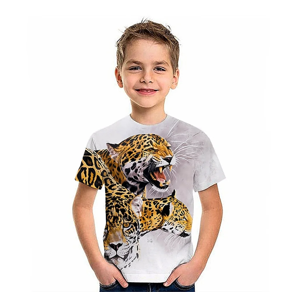 2025 New Retro Animal Leopard 3d Print Boy T Shirts Kids T Shirt For Boys Short Sleeve Top Tee Boy Clothes Summer