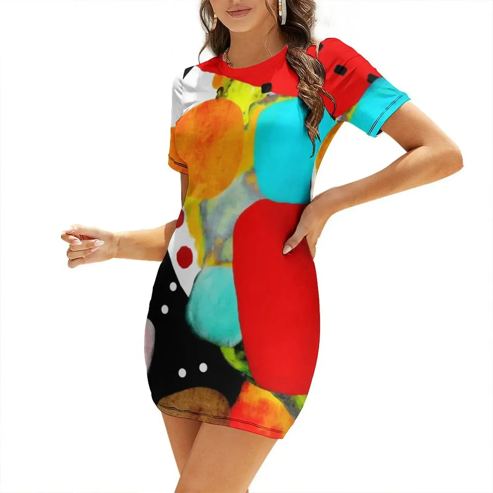 Robe noire abstraite faite à la main, à manches courtes, robe d'été pour femme, robe de soirée sexy, robes courtes audacieuses pour femmes