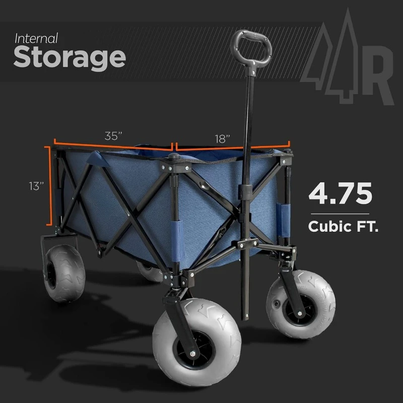 Big Wheel Beach Cart All Terrain Steel Frame Multi-Purpose Cart with 9-inch Pneumatic Tires Foldable Design STRONG AND DURABLE