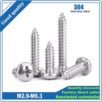 10/50pcs M2.9 M3 M3.5 M3.9 M4.2 M4.8 M5.5 M6.3 GB845 304 stainless steel Cross Phillips Pan Round Head Self tapping Wood Screw