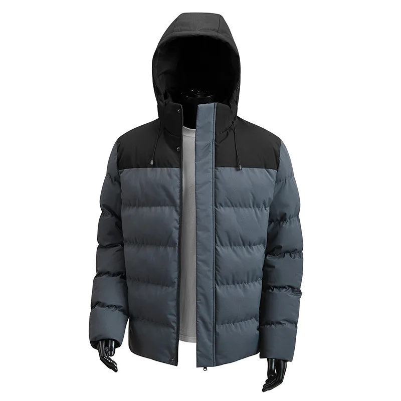 La nueva chaqueta acolchada de algodón con capucha y bloques de color de invierno para hombre es informal y versátil, gruesa, cálida y elegante.