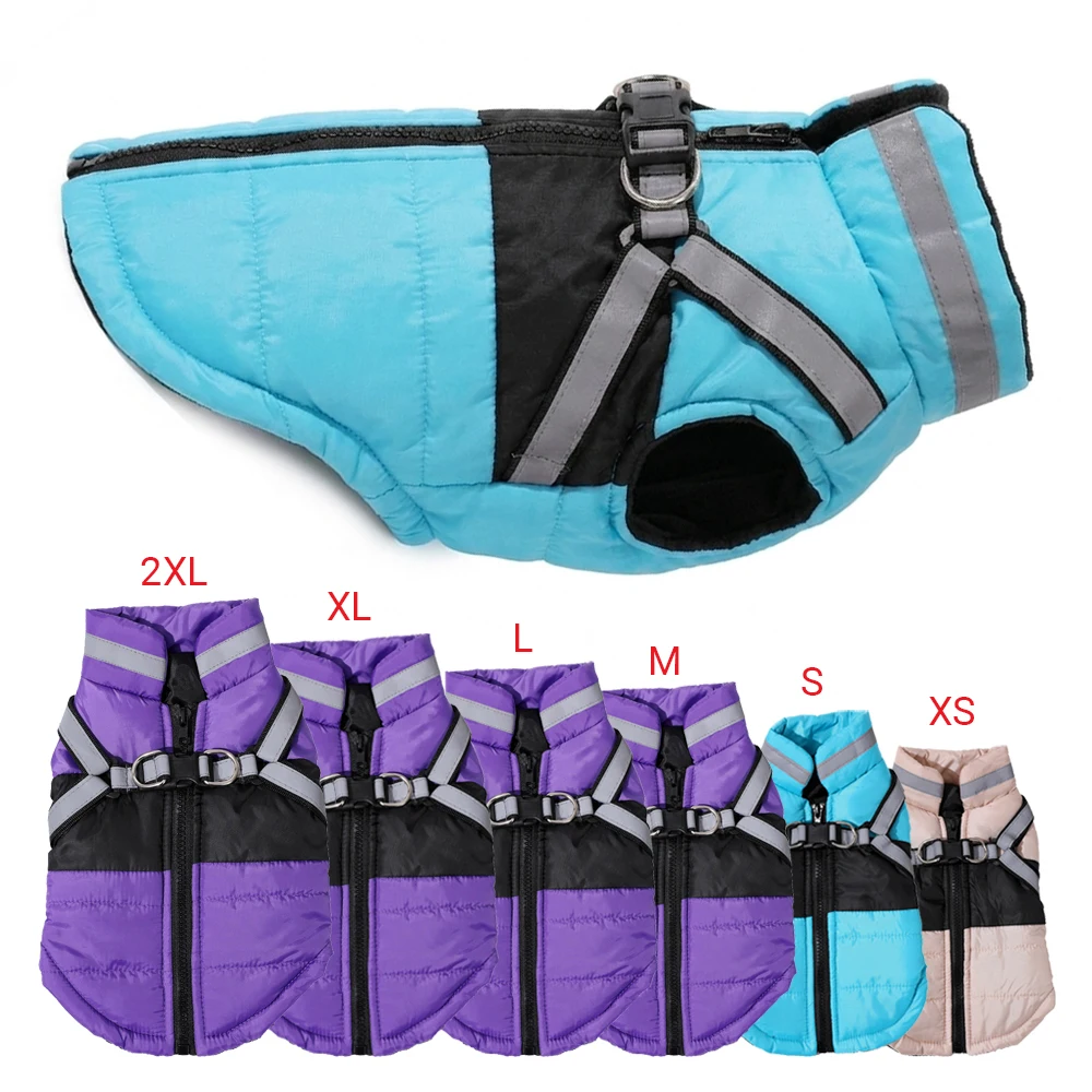Winter-Hundemantel mit D-Ring-Gurt, winddicht, warm, gepolstert, reflektierende Haustierkleidung für kleine und mittelgroße Hunde, für nächtliche Spaziergänge
