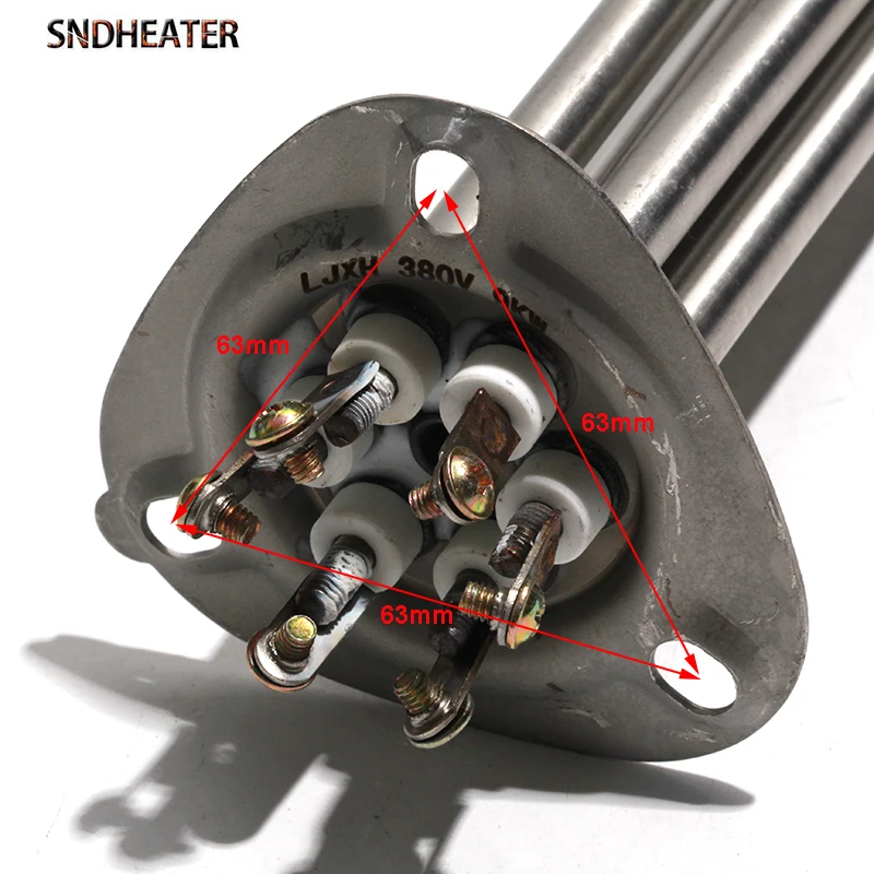 SNDHEATER 63mm Triangle Flange Electric Heating Element 6KW/9KW/12KW 220V/380V Water Tank Heater 260/305/355MM for Dishwasher
