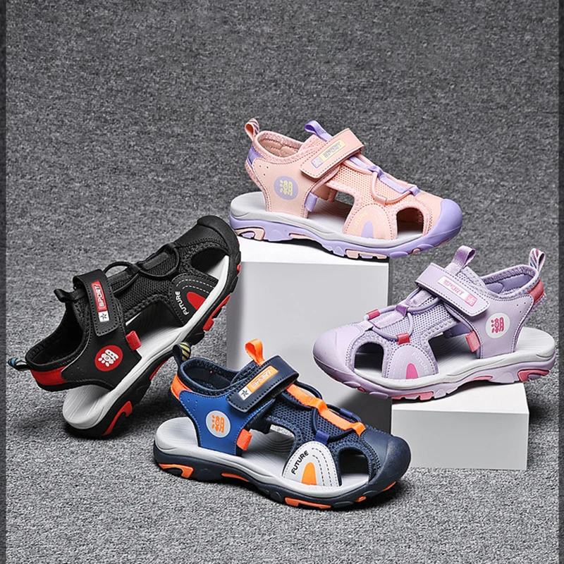 Sandal olahraga Breathable sandal musim panas untuk anak perempuan anak laki-laki kasual pantai nyaman sol lembut sepatu anak-anak Fashion Non-slip Sandalias