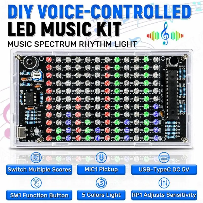 AS60-Sound Control LED Music Spectrum Rhythm Light Kits DIY Audio Frequency Display PCB Soldering Project Practice Solder Kit