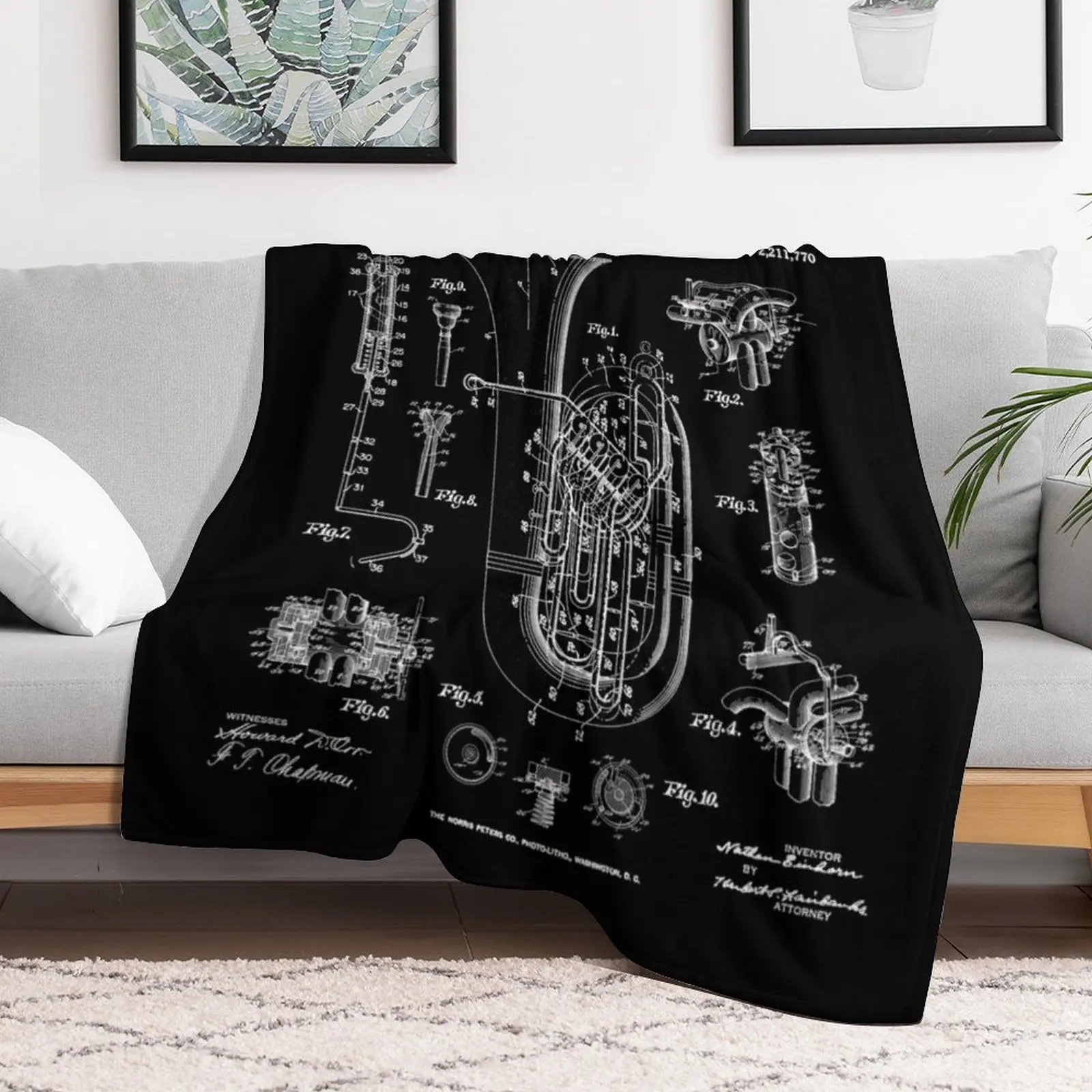 Tuba Vintage Patent Tubaist Tubist Drawing Print Throw Blanket Beautifuls Heavy for babies For Decorative Sofa Blankets