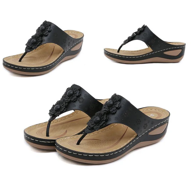2026 Summer Shoes Women Heel Sandals Elegant Ladies Wedges Sandals 5cm Black Yellow Casual Soft Comfortable Plus Size 42 D998