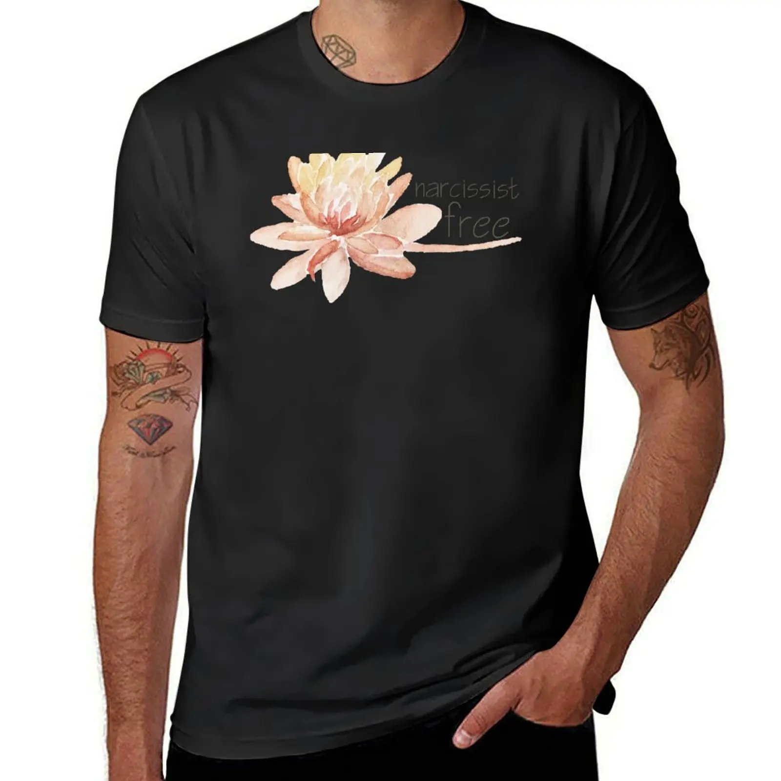 Narcissist Free watercolour flower, empowering statement T-Shirt plain summer clothes boys whites Short sleeve tee men