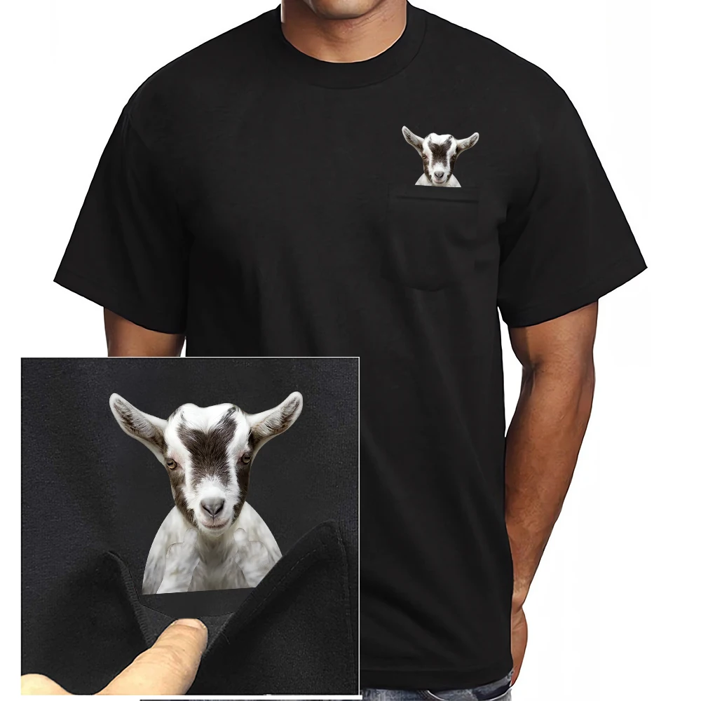 CLOOCL Animals Sheep Cotton T-Shirts Fashion Goat Double Middle Finger Printed Pocket T-shirt Mens Clothing Short Sleeve Tees