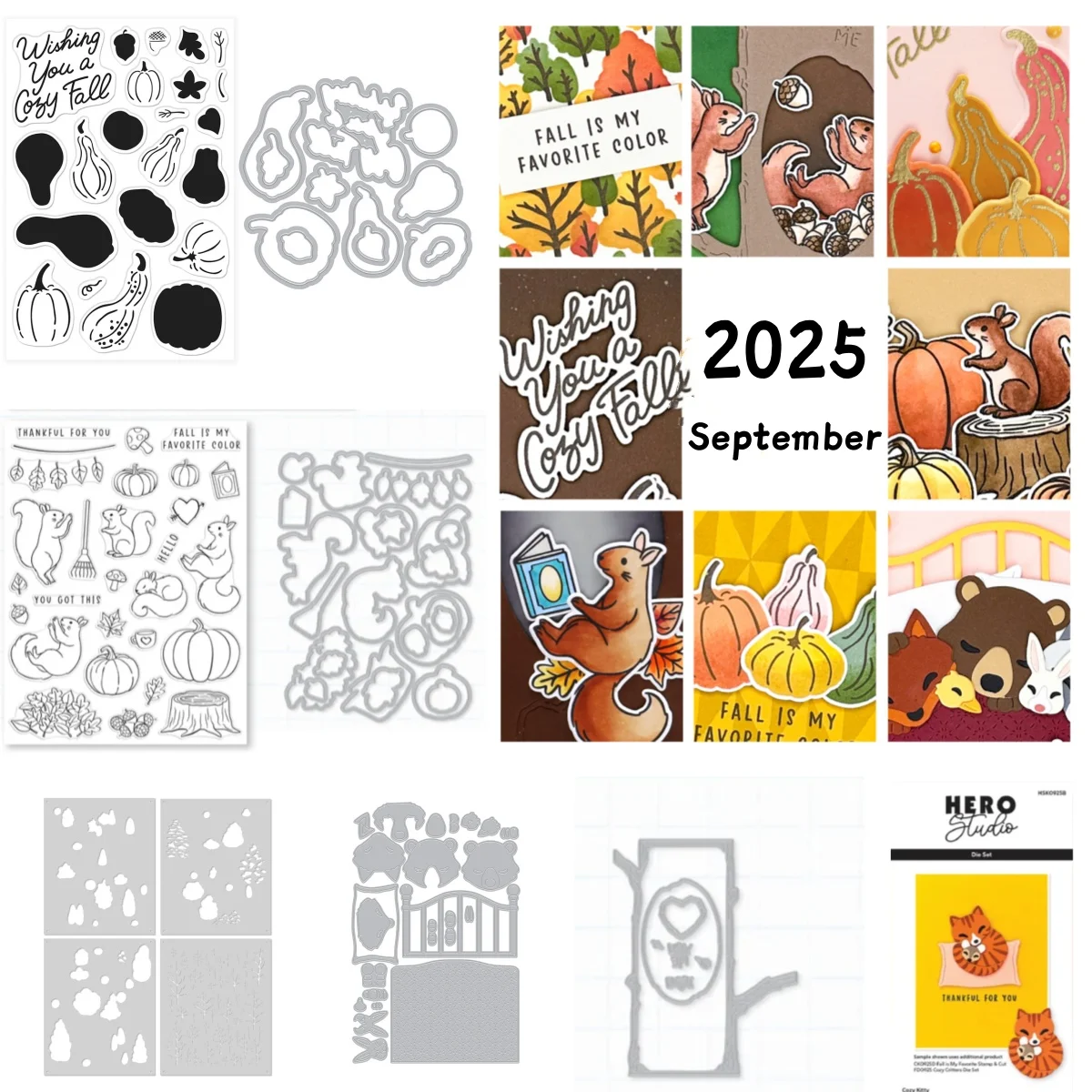 خريف 2025 جذع شجرة اليقطين السنجاب قطع معدنية يموت واضح Stamps Stencil DIY بها بنفسك صنع كرت هدية سجل القصاصات هالوين