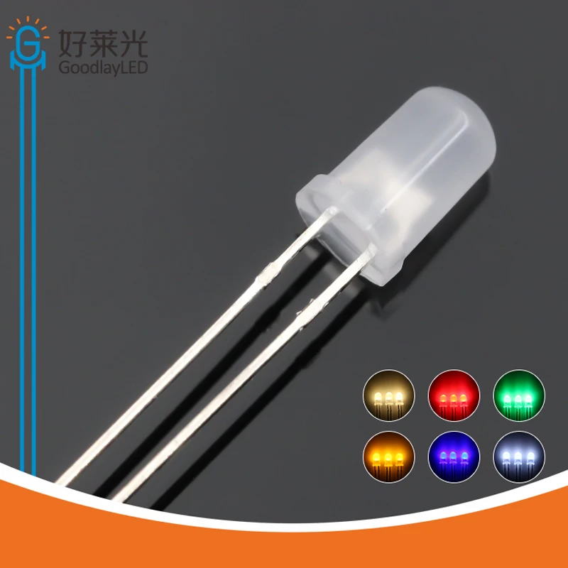 1000pcs/Bag F5 / 5mm Round Head Short Foot Boundless Fog White Light Red Blue Green Yellow Straight LED Light Emitting Diode