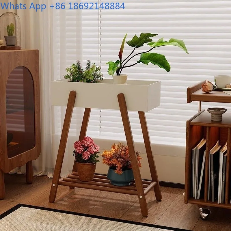 

Vintage Style Solid Wood Flower Stand Living Room Floor-standing Storage Rack Home Balcony Multi-layer Flower Pot
