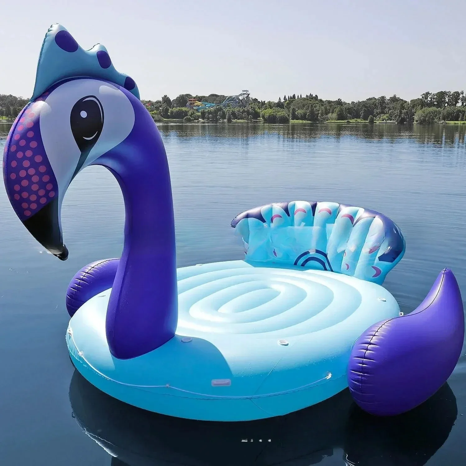 Manufacturer directly supplies large 6-person inflatable flamingo floating island unicorn water to Shanghai Island floating raft