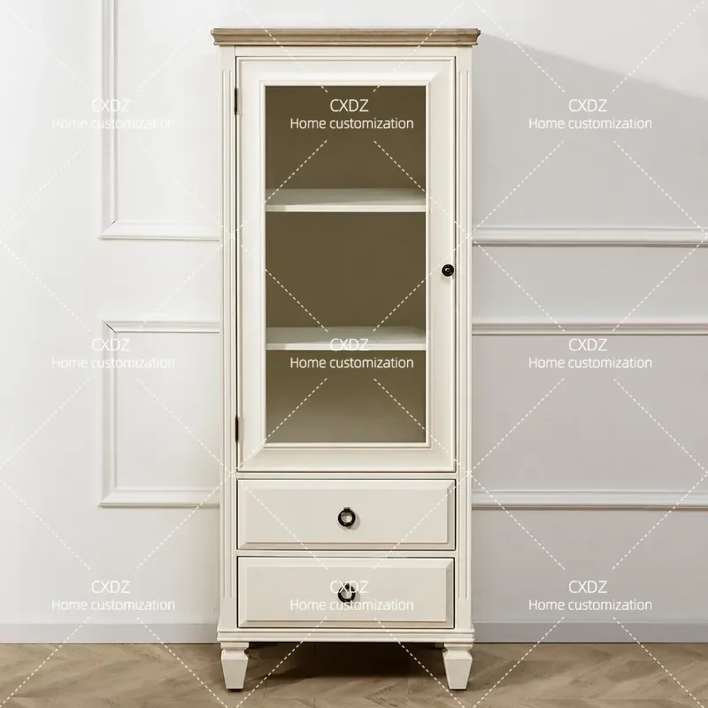American Light Luxury Solid Wood Wine Cabinet with Glass Door Modern Simple Kitchen Tea Storage Locker Small Wall Mounted