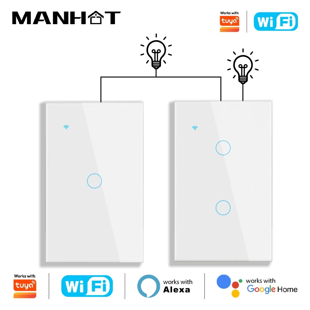 tuya-usタッチ階段スイッチ1連2方向制御ライトledセンサー壁スイッチ強化ガラスパネル付き-alexa-google-home対応