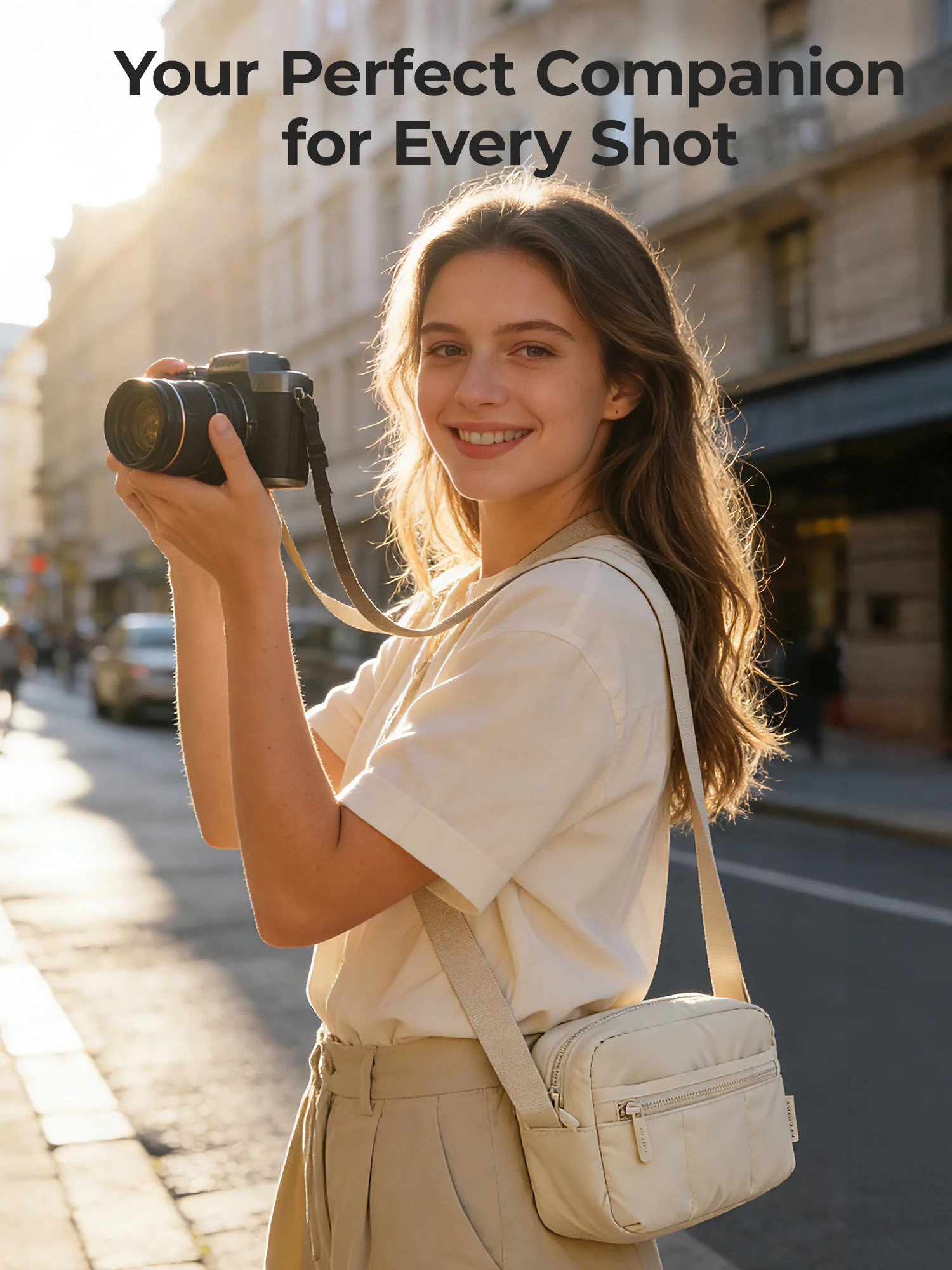 BAGSMART 2 w 1 Puffy Camera Sling Bag Mała torba na ramię do aparatu DSLR SLR Mirrorless Crossbody Etui na aparat fotograficzny — zdjęcie produktu 7