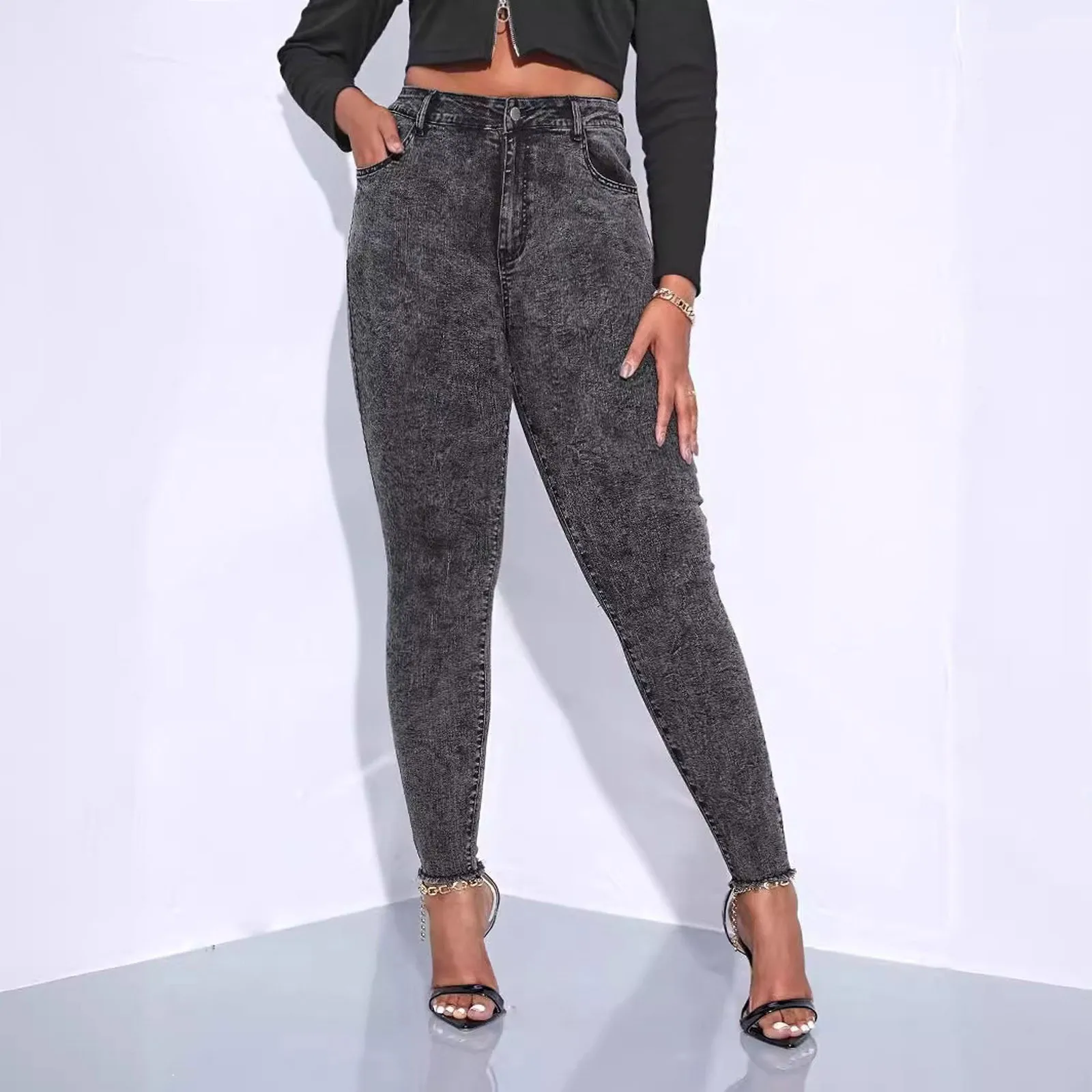 Daily Casual Women Vintage Leggings Stretchy Skinny Jeans Comfortable Fit Long Pants Denim Fabric Straight Leg Jeans Streetwear