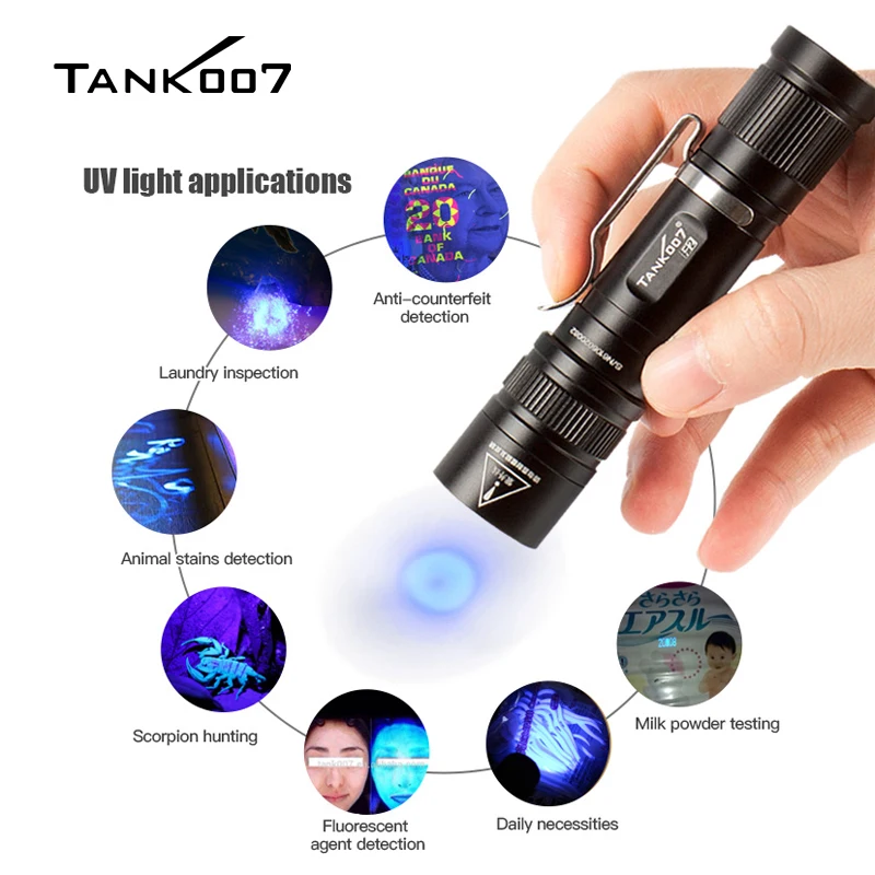 Tank007 Double Light 365nm UV White Flashlight LED 160 Lumens EDC High Power Anti-fake Detection Dual-light Torch