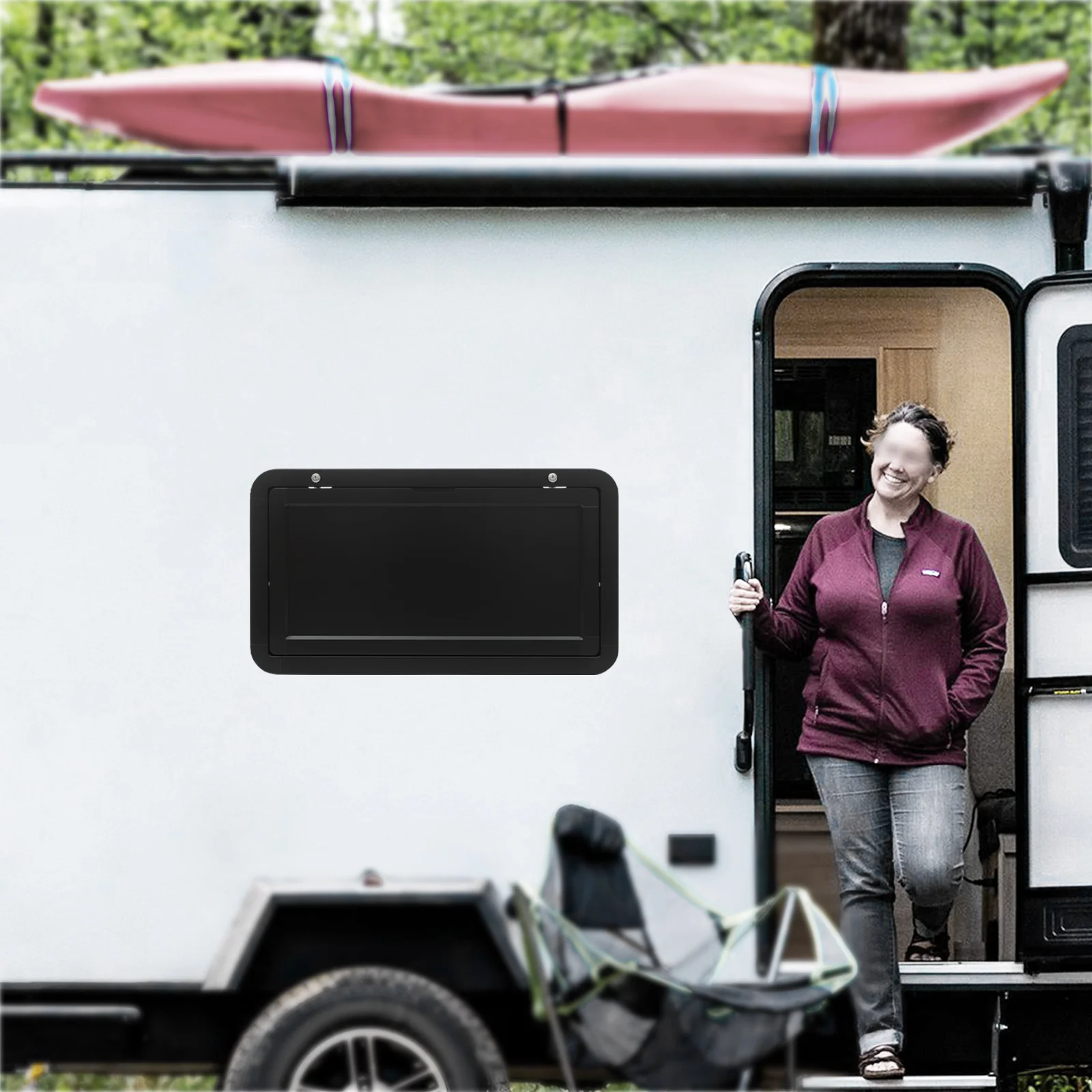 طاولة قابلة للطي للاستخدام الخارجي RV، طاولة نزهة مثبتة على الحائط قابلة للقفل، تصميم مستطيل أسود 800 × 450 مم، دعم الوزن الثقيل 25 كجم/55 رطل #6