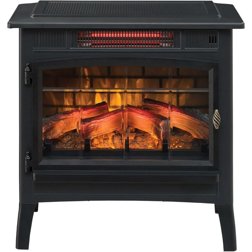 Freestanding Electric Fireplace Stove Heater with 3D Flame Effect for 1,000 Sq. Ft. Room, Black