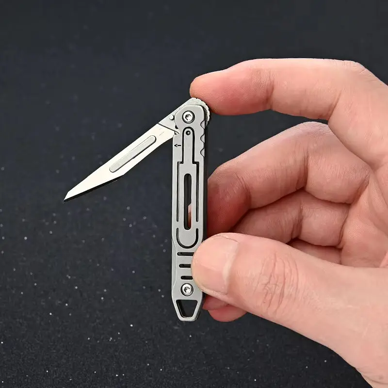 Stainless Steel Utility Knife Open Quickly Portable Sharp Fruit Folding Knife Mini Key Chain Pendant Dismantling Express Tool