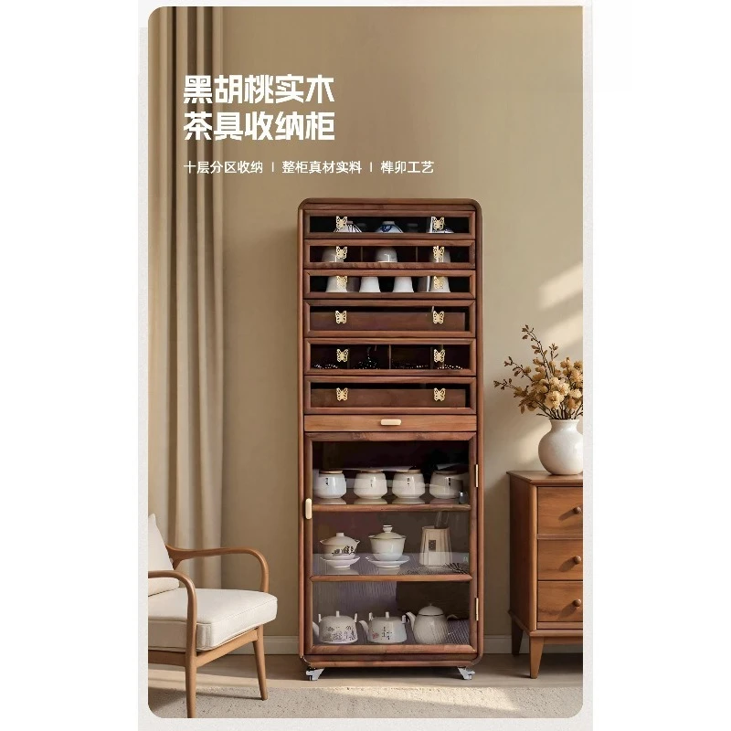 North American black walnut solid wood dental cabinet teacup tea set storage modern light luxury floor-to-ceiling cabinet view 4