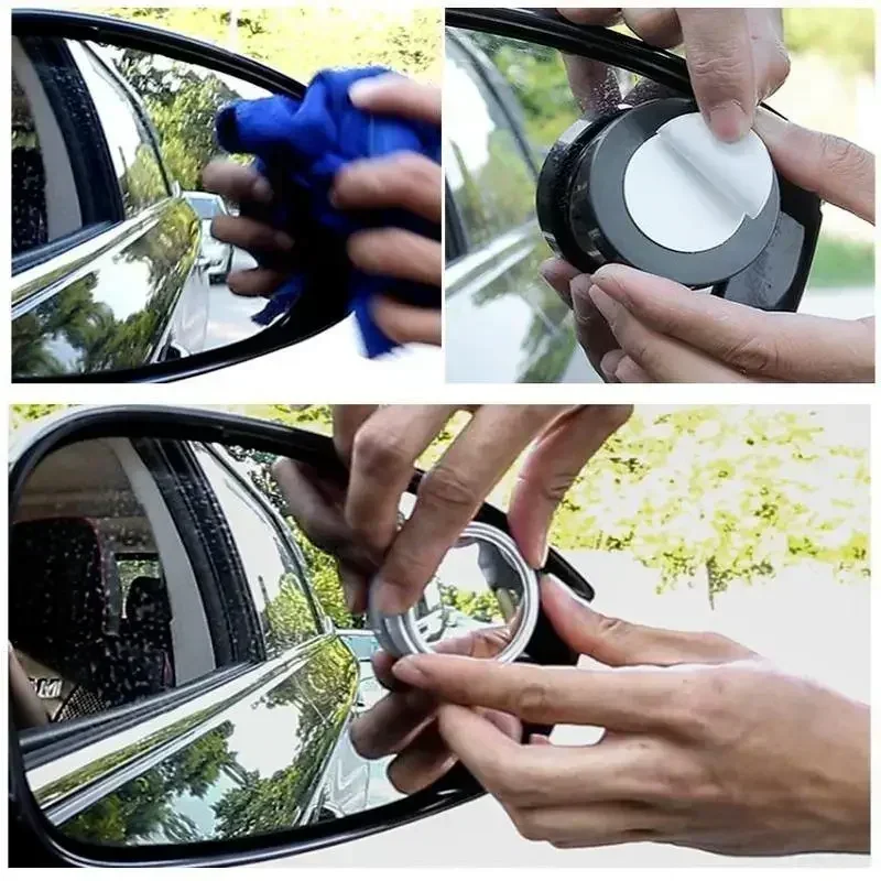 

2pcs Car Auxiliary Rearview Convex Mirror 360 Degree Adjustable Blind Spot Mirror Round Frame Wide Angle Mirrors for Car Reverse