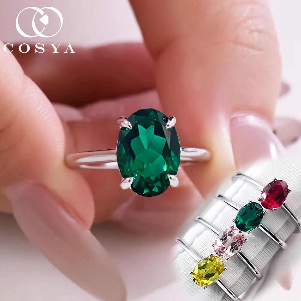 

COSYA 1CT Oval Lab Grown Colombian/Zambian Emerald Ring for Women 100% S925 Silver D VVS Moissanite Wedding Band Jewelry Gift