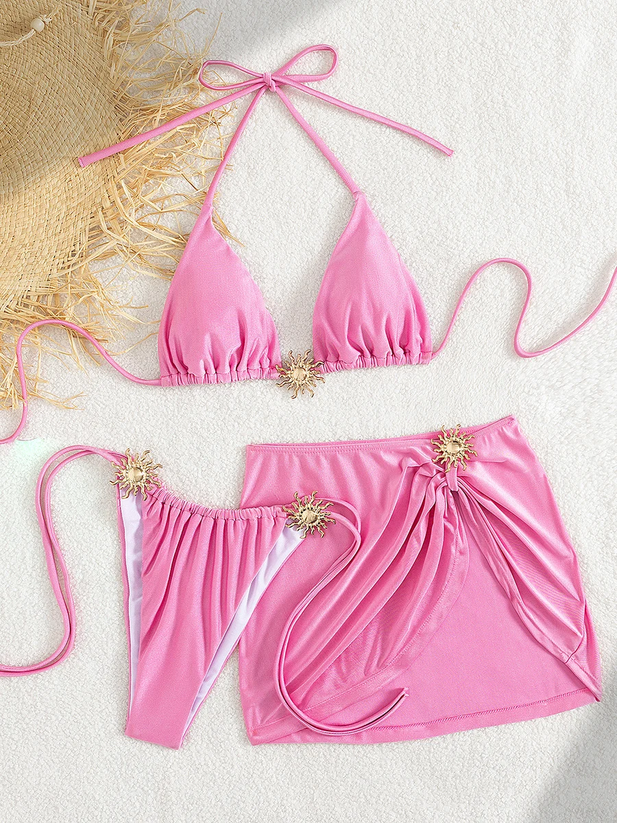 3 قطعة مع تنورة الرسن Strappy بيكيني النساء ملابس السباحة الإناث ثلاث قطع مجموعة البكيني الاستحمام ثوب السباحة بحر