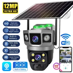 12MP WiFi IP Camera With Solar Panel Dual Lens Waterproof CCTV Battery Video Monitor PIR Motion Detect V380 Security Protection