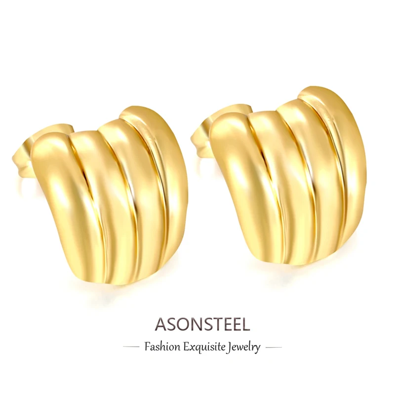ASONSTEEL Fashion Stripe Texture Stud Earrings Texture Golden Piercing Twist Design For Woman Stainless Steel Ear Jewelry Bijoux