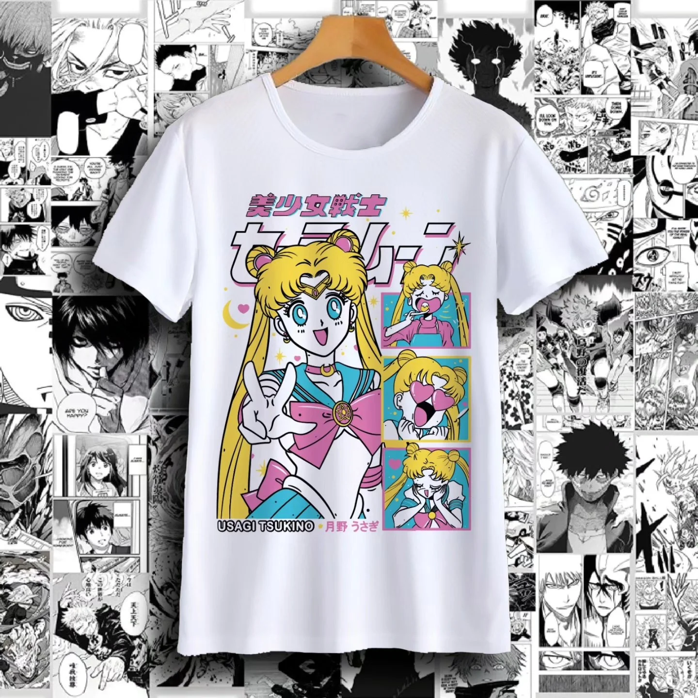 

Сейлор Мун Все собранные! Футболки с комиксами для повседневного ношения/пятствий в доме, цветные схемы с несколькими символами.