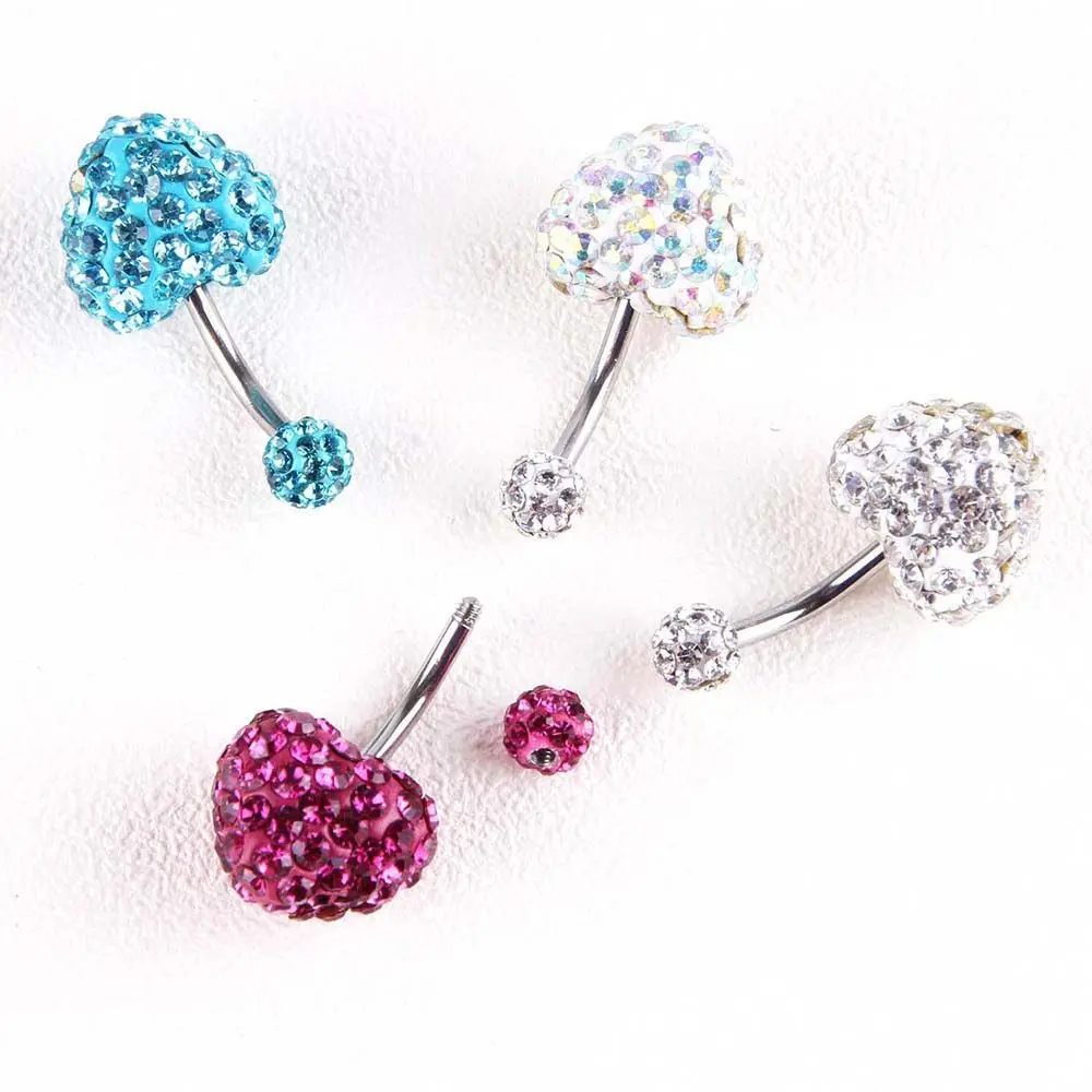 Colorful Heart Crystal Belly Button Rings Surgical Steel Belly Bar Navel Piercing Jewelry Hot Summer Women Body Piercing Jewelry