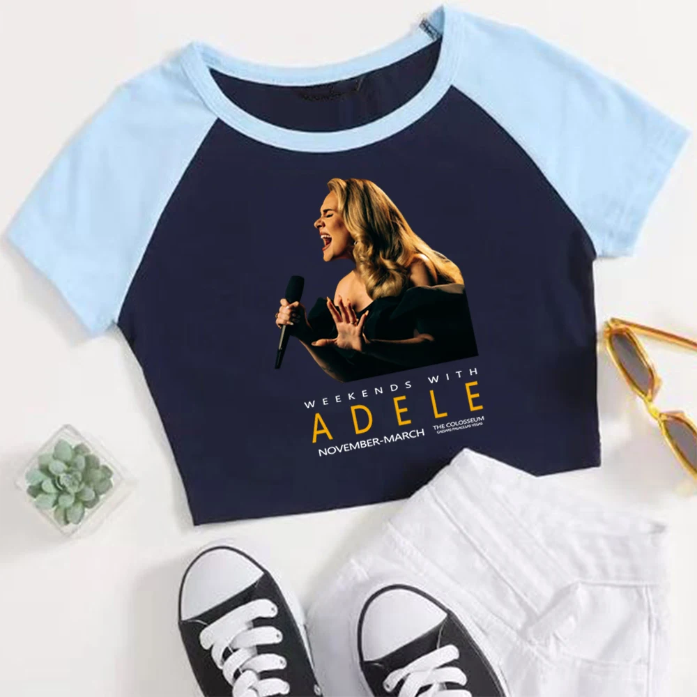 2024 Summer Adele Munich Tour Women's T-shirt Round Neck Loose Casual Fashion Fan Short Sleeved Crop Shirt Clothing