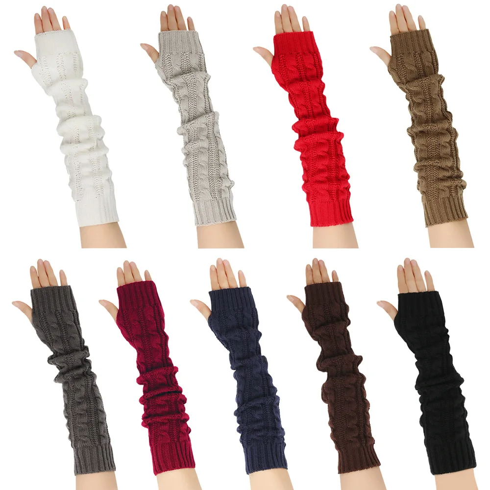 Cable Knit Arm Warmers Women Long Streetwear Winter Autumn Arm Sleeves Y2k Aesthetic Chunky Knit Solid Color Stretchy Slouchy