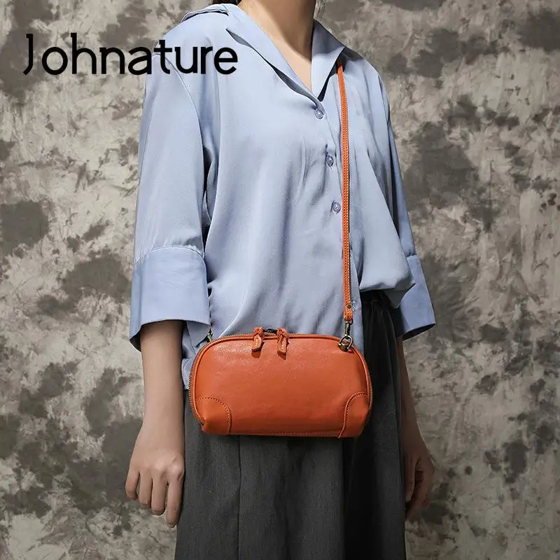 Johnature Simple Genuine Leather Women Small Bag Leisure Natural Soft Cowhide Solid Color Versatile Shoulder & Crossbody Bags