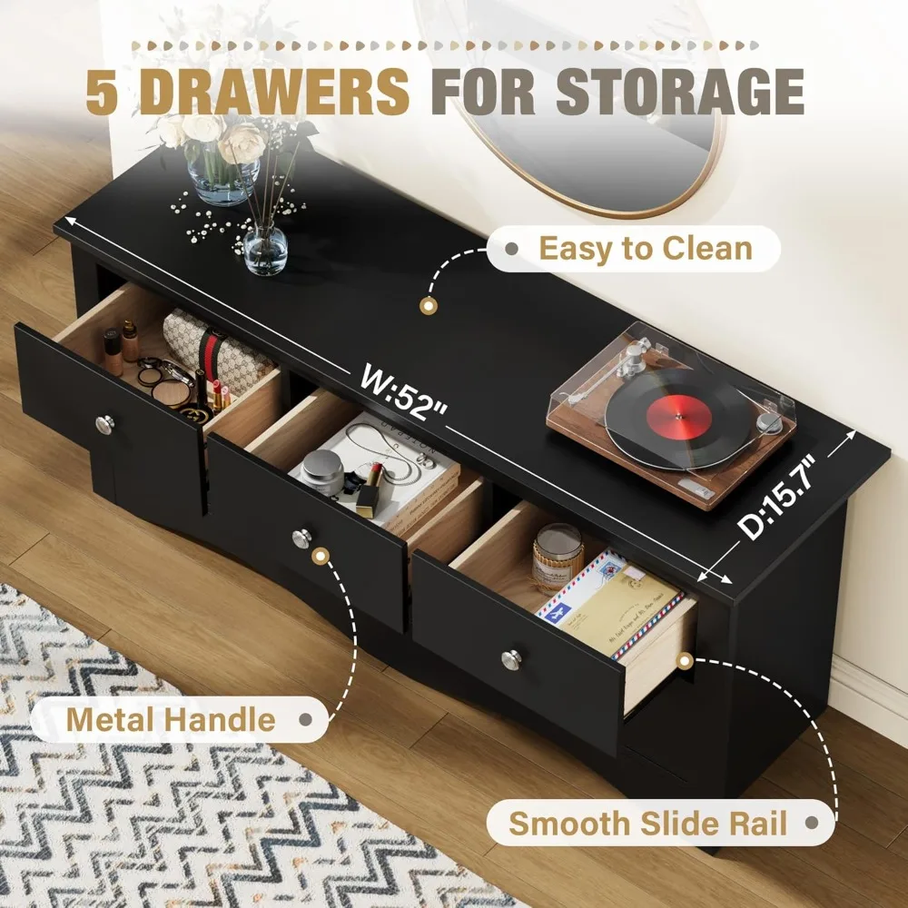 

5 Drawer Dressers, Modern TV Stand for 65 Inch,Wide Storage Cabinet, Customized