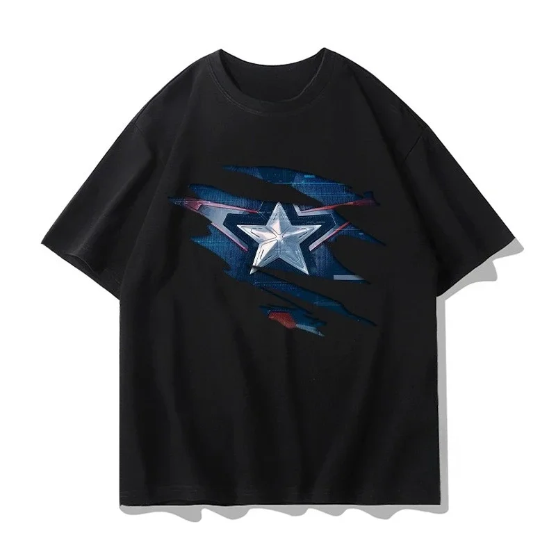 

Marvel Avengers Captain America Short Sleeve T-Shirt Men's Summer Bust Label Clothes Trend T-Shirt Casual Short Sleeve Popular