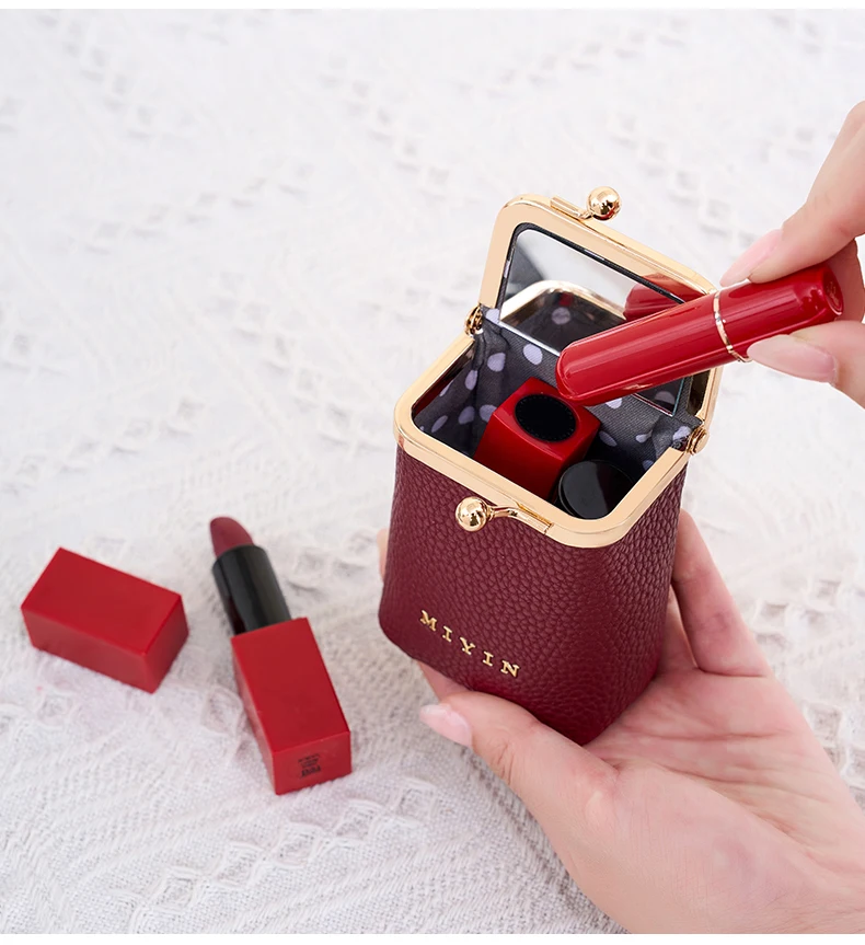 Luxuriöser Mini-Lippenstift-Organizer für Damen, auch geeignet als Schmuck-, Kopfhörer- und Münzbeutel mit eingebautem Spiegel. – Detail 2